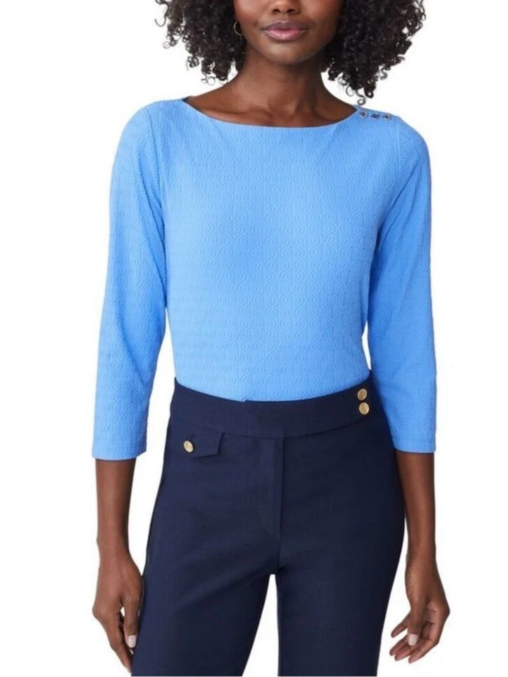 NWT J McLaughlin $178 Wavesong French Blue Riptide Jacquard Top - Size Large
